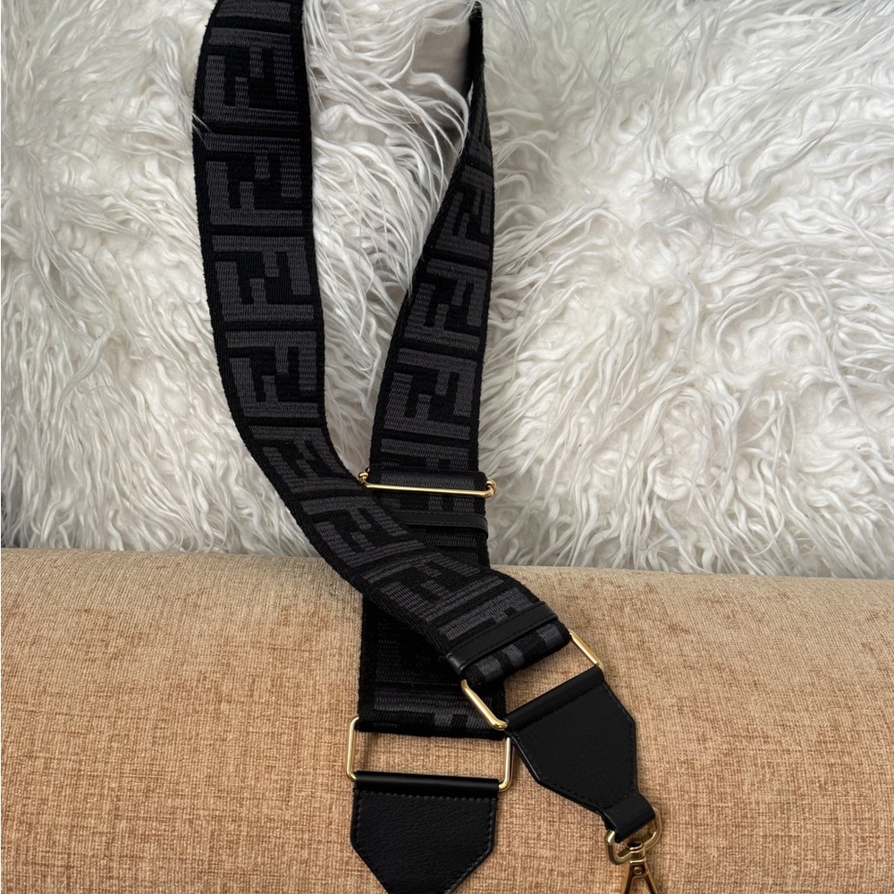 Fendi Black and Gold Guitar Bag Strap/ Strap You